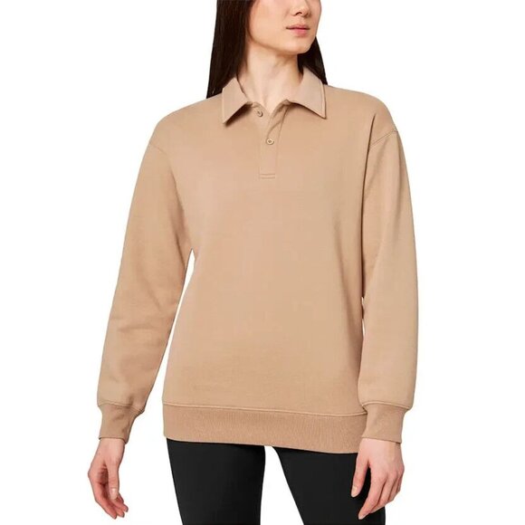 Mondetta Women's Plus Size 2X Natural Collared Pullover Sweatshirt NWT - Picture 1 of 5
